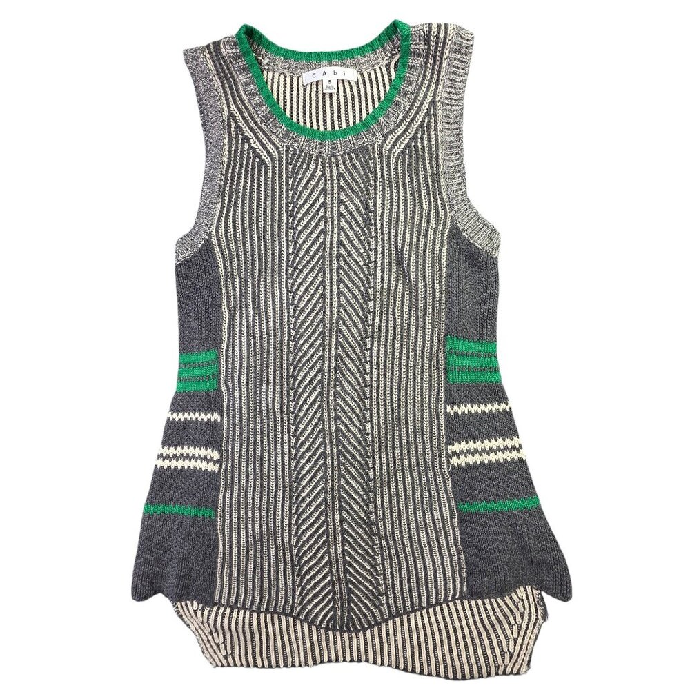 Cabi Trident Knit Sleeveless Vest Women Small Gray Green Textured Chevron Boho - Picture 2 of 10